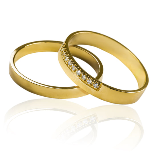 Argollas de matrimonio Match Love Cristal II, fabricadas en oro 18k de Joyería Caracas, cuentan con certificado de calidad y garantía de por vida.