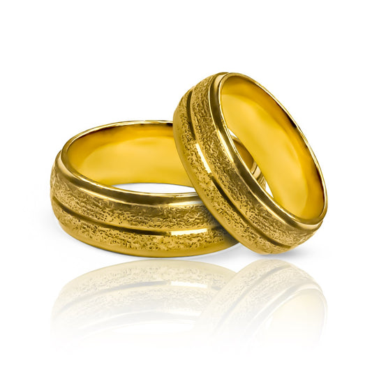 Argollas de matrimonio Sandwheel, diseñadas y elaboradas en oro 18 quilates por Joyería Caracas, cuentan con un certificado de calidad y garantía de por vida.