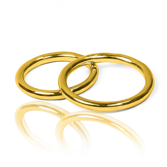 Argollas de matrimonio sin fin tubulares fabricadas en oro 18k de Joyería Caracas, cada una cuenta con certificado de calidad, garantizando una pieza duradera y de alta calidad.
