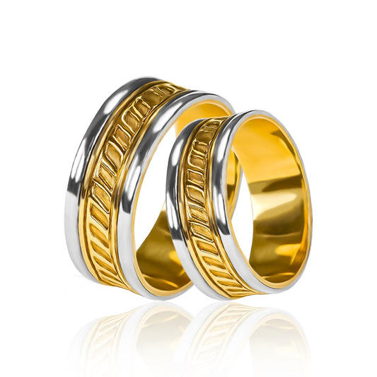 Argollas de matrimonio Stair Love, elaborados en oro 18k por Joyería Caracas y vienen con certificado de calidad y garantía para toda la vida.