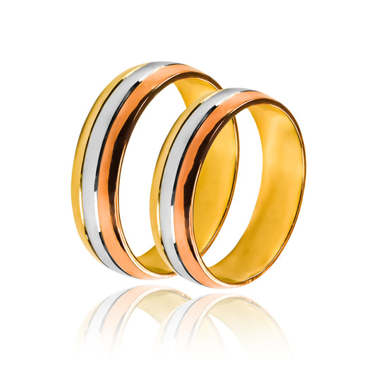 Argollas de matrimonio classic tres oros, fabricadas en oro 18k de Joyería Caracas. Cada argolla viene con un certificado de calidad y autenticidad de por vida.