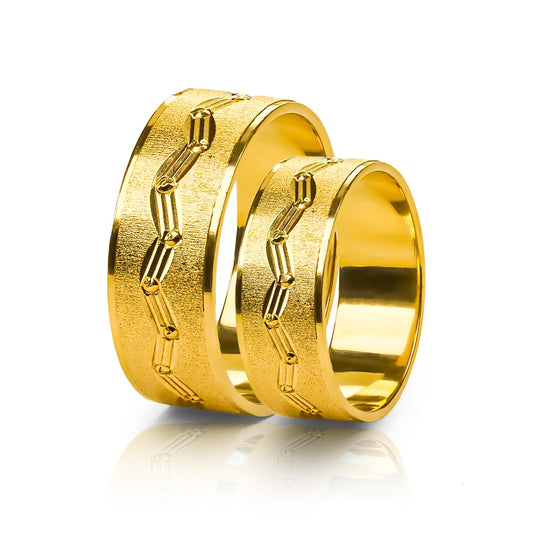 Argollas de matrimonio Versalles, elaboradas en oro 18k por Joyería Caracas, elaboradas en oro 18 kilates, cada uno viene acompañado de un certificado de calidad y garantía.