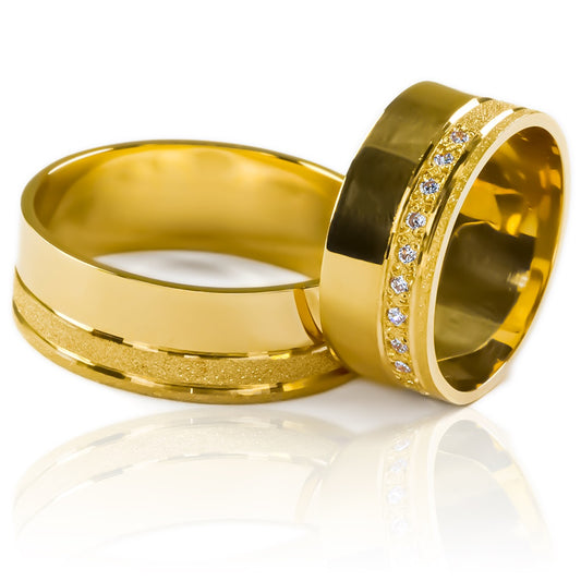 Argollas de matrimonio Warrior Love, fabricados en oro 18 quilates de Joyería Caracas, viene con certificado de calidad que garantiza su durabilidad y belleza.