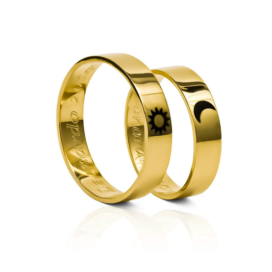 Argollas de matrimonio Love eclipsis. Fabricadas en oro de 18k en Joyería Caracas, cuenta con garantía de por vida.