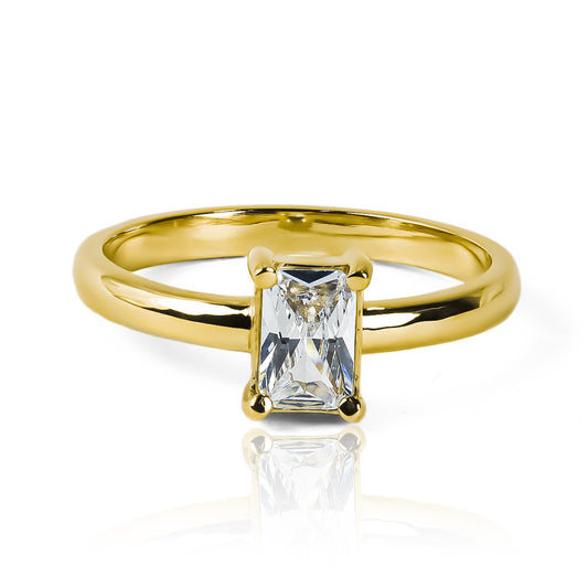 Anillo de compromiso bague solitaire rectangulaire de Joyería Caracas es una hermosa pieza de oro de 18 quilates cuenta con certificado de calidad que garantiza su autenticidad y durabilidad para toda la vida.