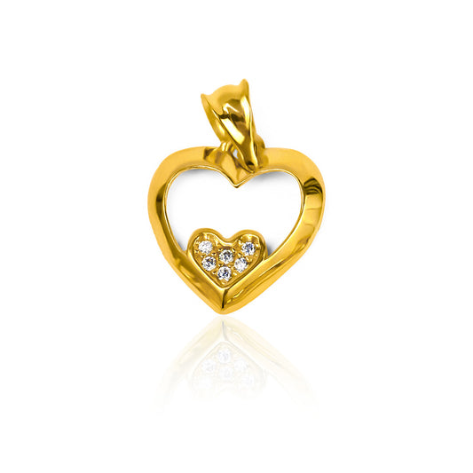 Dije corazón doble con cristal y oro 18k. Este hermoso accesorio de Joyería Caracas cuenta con garantía de por vida.