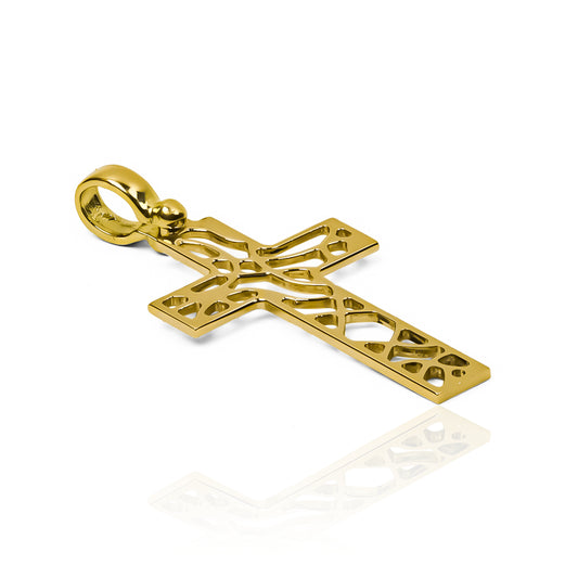 Dije Cruz design I fabricado en oro de 18K por Joyería Caracas. Cuenta con garantía para toda la vida.