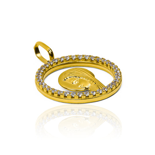 Dije rostro virgen I, fabricado en Oro 18K por Joyería Caracas, cuenta con garantía de calidad y durabilidad de por vida.