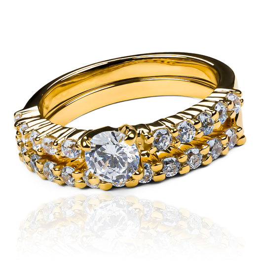 Anillo de compromiso duo aglove JC. Hecho con oro 18k en Joyería Caracas de la más alta calidad y con un certificado de calidad y garantía para toda la vida.