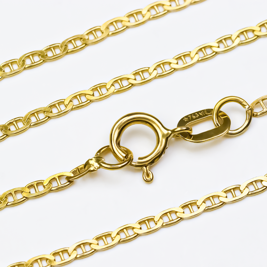 Cadena escalera espejo S50 en Oro de 18k de Joyería Caracas. Cuenta con garantía para toda la vida.