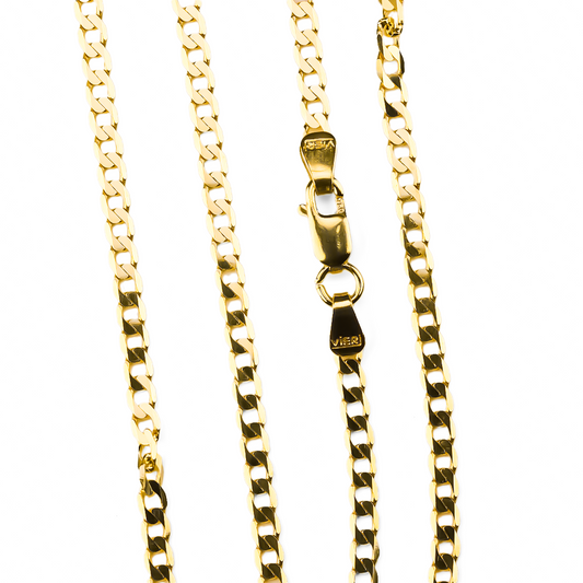 Cadena cubana martillada especial de 60 M I de la Joyería Caracas está hecha de oro de 18K, lo que garantiza su calidad y durabilidad.