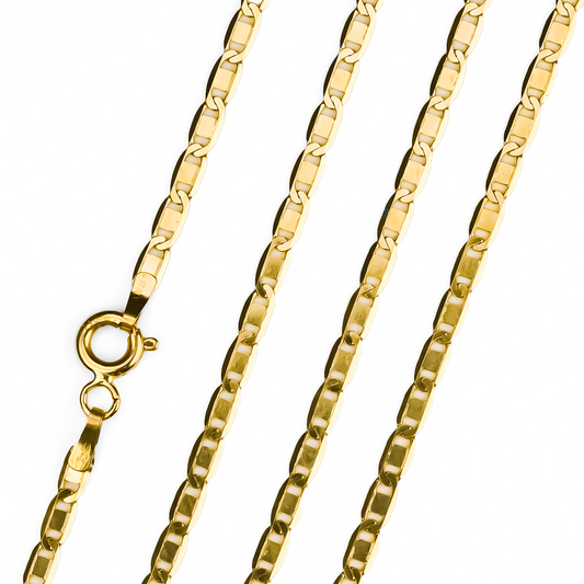 Cadena de escalera plana con espejo S 40 de Joyería Caracas es una opción elegante y sofisticada para cualquier ocasión. Hecha en oro de 18k, cuenta con garantía de por vida.