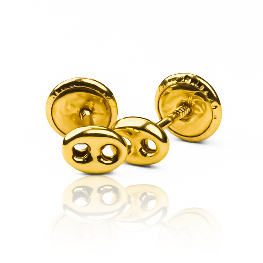 Topitos Calabrote S. Confeccionados con oro 18k de alta calidad, estos topitos son una verdadera obra de arte de Joyería Caracas. Con garantía de por vida.