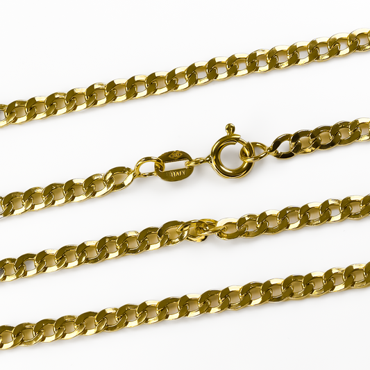 Cadena cubana seguida SS50 en oro de 18k de la Joyería Caracas es elegante y resistente. Cuenta con garantía de por vida.
