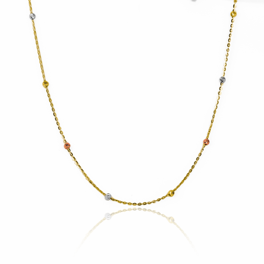 Cadena de oro de 18k Classic sphere diamantada 3 oros 50cm de la Joyería Caracas, cuenta con garantía de por vida.