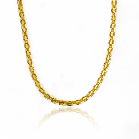 Cadena Bismarck espejo de 60 cm está hecha con oro de 18k de la prestigiosa Joyería Caracas. Haz una inversión en estilo con esta cadena de alta calidad.