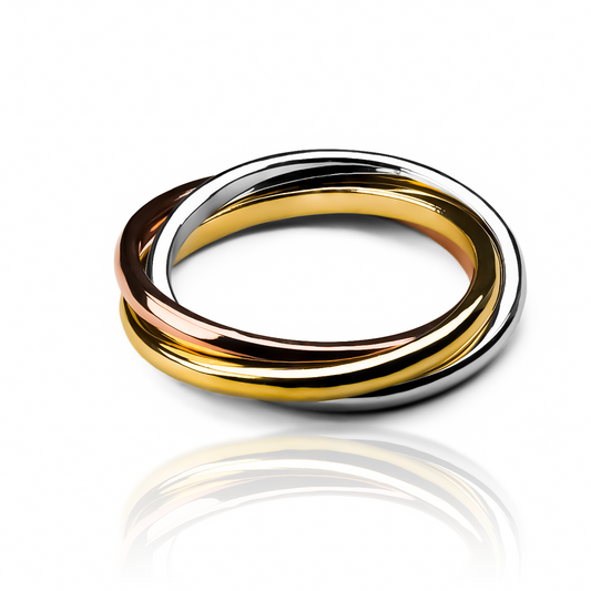 Anillo gemelas tres oros fabricados por Joyería Caracas, elaborado en oro 18k, cuenta con una garantía de por vida.