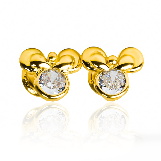 Topitos Cristal Mickey con detalles en Oro 18K. Creados por Joyería Caracas con garantía de por vida, estas piezas son una verdadera obra de arte.