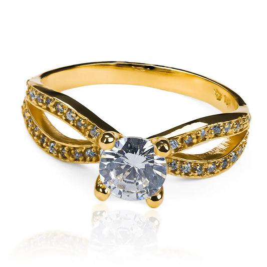 Anillo de compromiso infinity crystal de Joyería caracas en oro 18k, con certificado de calidad y garantía de por vida.