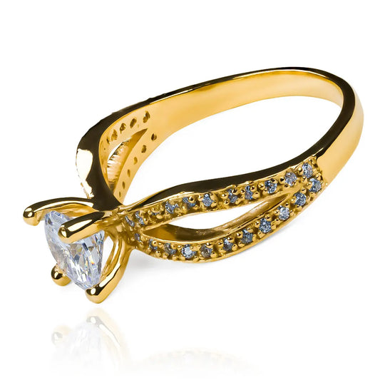 Anillo de compromiso infinity crystal de Joyería caracas en oro 18k, con certificado de calidad y garantía de por vida.