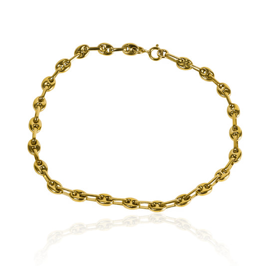 Pulsera Calabrote SS, elaborada en oro 18k por Joyería Caracas, cuenta con certificación de calidad de por vida, garantizando autenticidad y acabado superior.