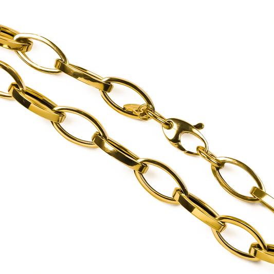 Pulsera Oval clips fabricado en oro de 18k por Joyería Caracas, cuenta con certificado de calidad y garantía de por vida.