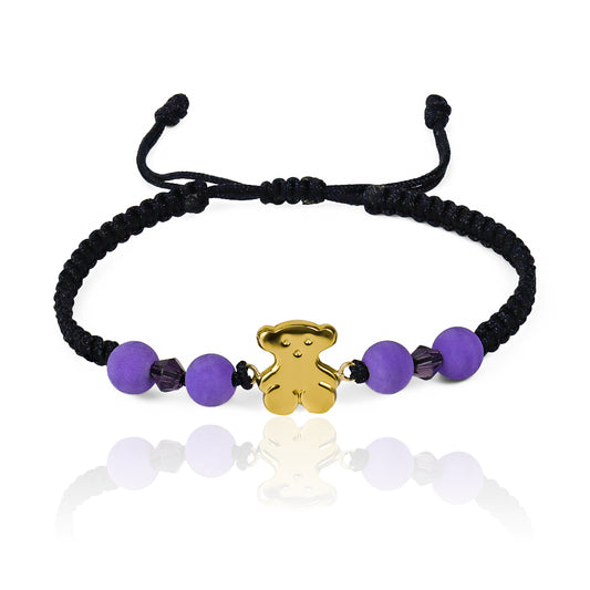 Pulsera Osito L de Joyería Caracas está elaborada en oro 18k, con hilo coreano y bisutería de calidad. Con garantía de por vida.