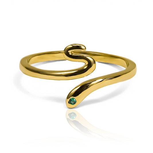 Anillo Smooth Snake en oro de 18k de Joyería Caracas. Con un diseño serpenteante y pulido suave, cuenta con garantía de por vida.