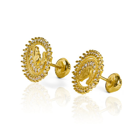 Topitos Virgen María cristales L, fabricados en Oro 18K por Joyería Caracas. Con garantía de por vida.