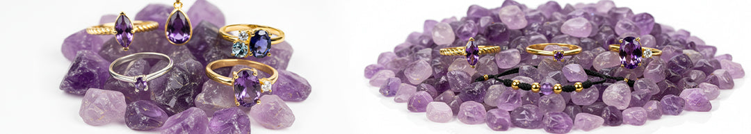Amatistas naturales con joyas terminadas de oro con  amatistas certificadas Joyería Caracas