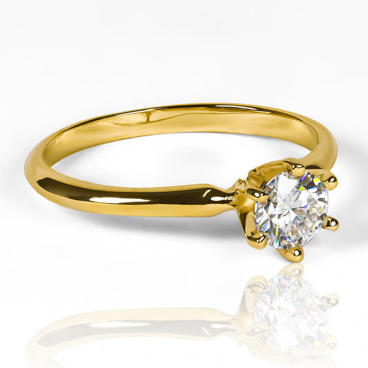 Anillo skinny Moissanite fabricado en oro 18k por Joyería Caracas, cuenta con un certificado de calidad y garantía para toda la vida.