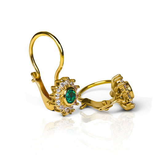 Aretes Emerald Flower elaborados en Oro 18K por Joyería Caracas. Con garantía para toda la vida.