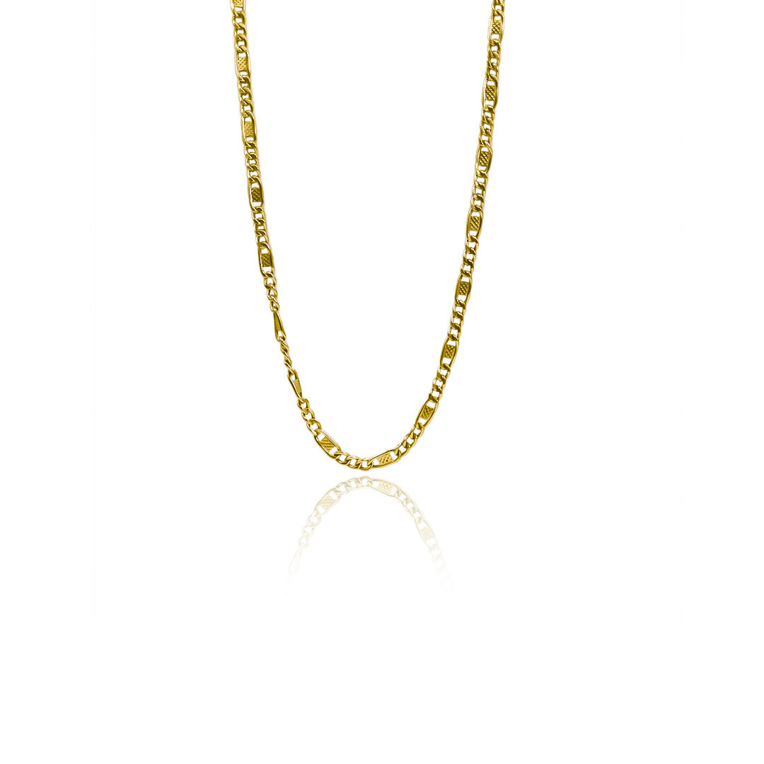 Cadena Cubana 3x1 diamantada fabricada en oro 18k por Joyería Caracas, cuenta con certificado de calidad y garantía de por vida.