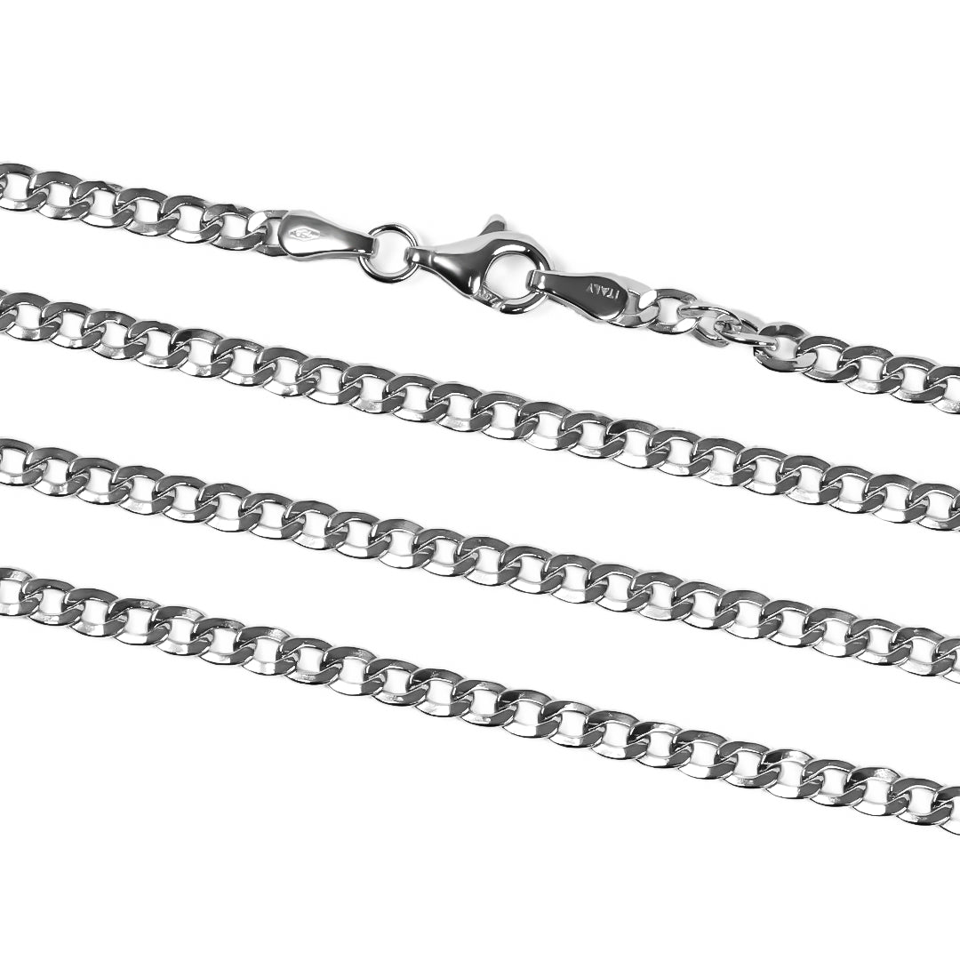Cadena cubana seguida M60 white fabricada en oro blanco de 18K por Joyería Caracas, cuenta con certificado de calidad y garantía de por vida.