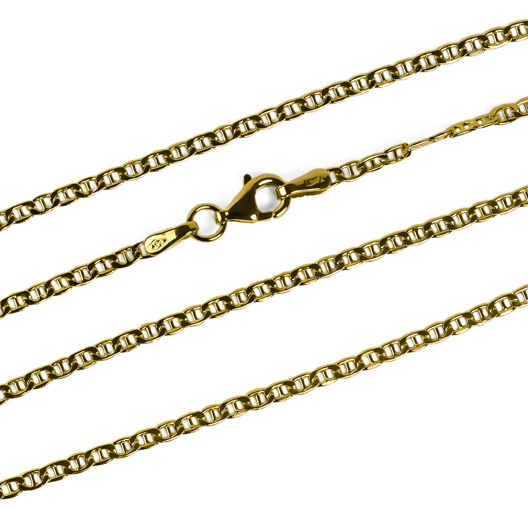 Cadena escalera brillante 40 fabricada en oro de 18k por Joyería Caracas. Cuenta con un certificado de calidad y garantía de por vida.