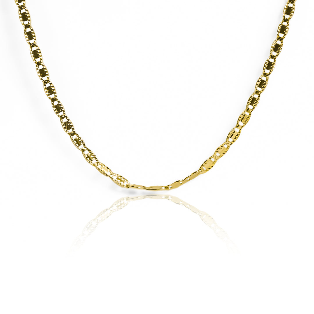 Cadena Escalera espejo diamantada M 40 fabricada en oro de 18k por Joyería Caracas, cuenta con certificado de calidad y garantía de por vida.