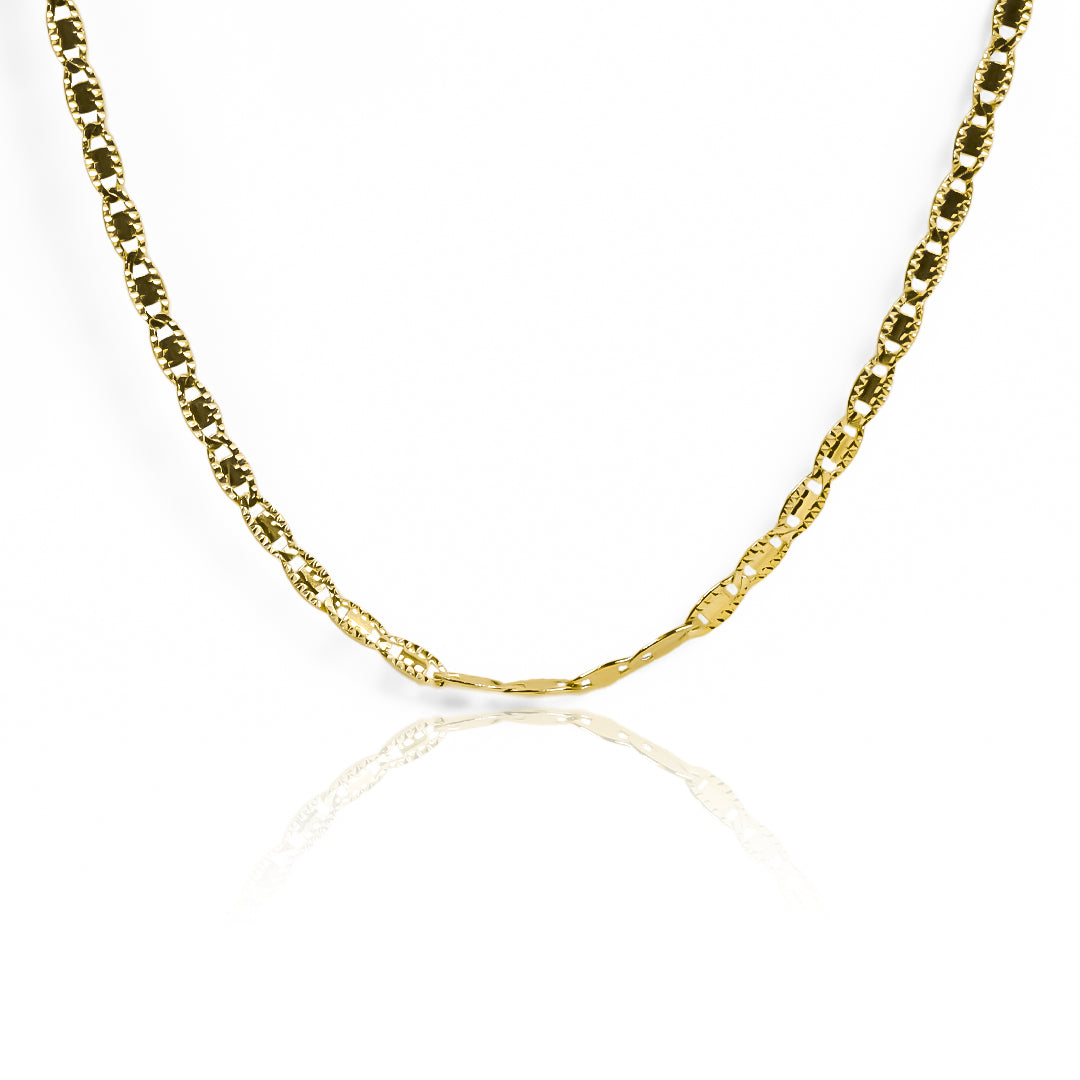 Cadena Escalera espejo diamantada M 45 fabricada en oro de 18k por Joyería Caracas, cuenta con certificado de calidad y garantía de por vida.