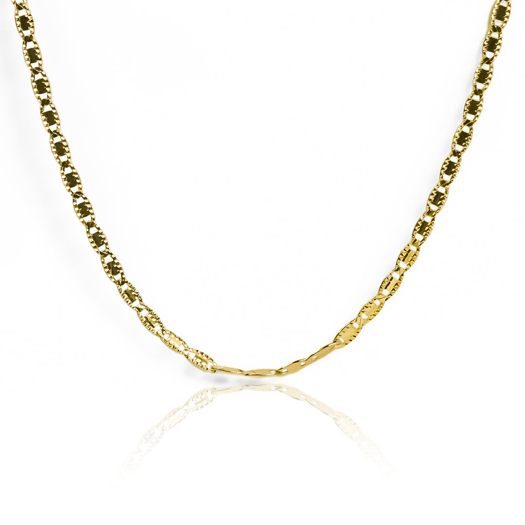 Cadena Escalera espejo diamantada M 50 fabricada en oro 18k por Joyería Caracas, cuenta con certificado de calidad y garantía de por vida.