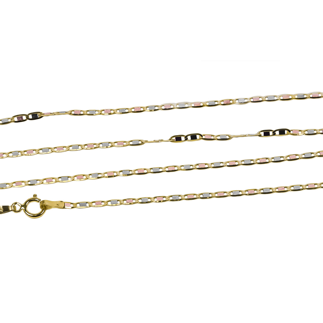 Cadena Escalera Plana espejo S45 3 oros Joyería Caracas, cuenta con certificado de calidad y garantía de por vida.