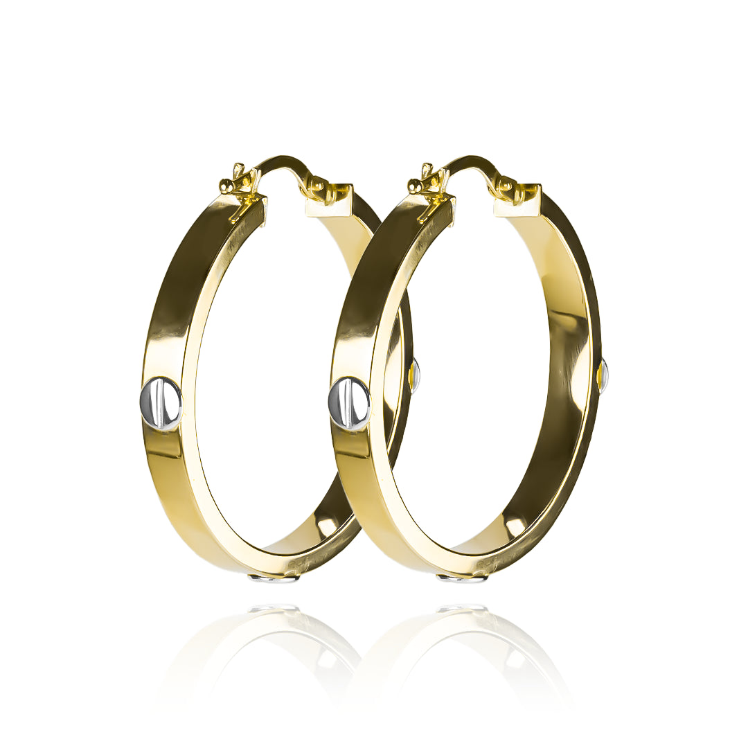 Candongas tubo tornillos M de Joyería Caracas. Fabricadas en Oro 18K, cuenta con certificado de calidad y garantía de por vida.
