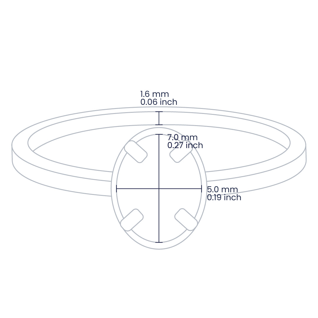 Croquis de un anillo en oro amarillo de 18 quilates con cristal ovalado de color blanco de Joyería Caracas. 