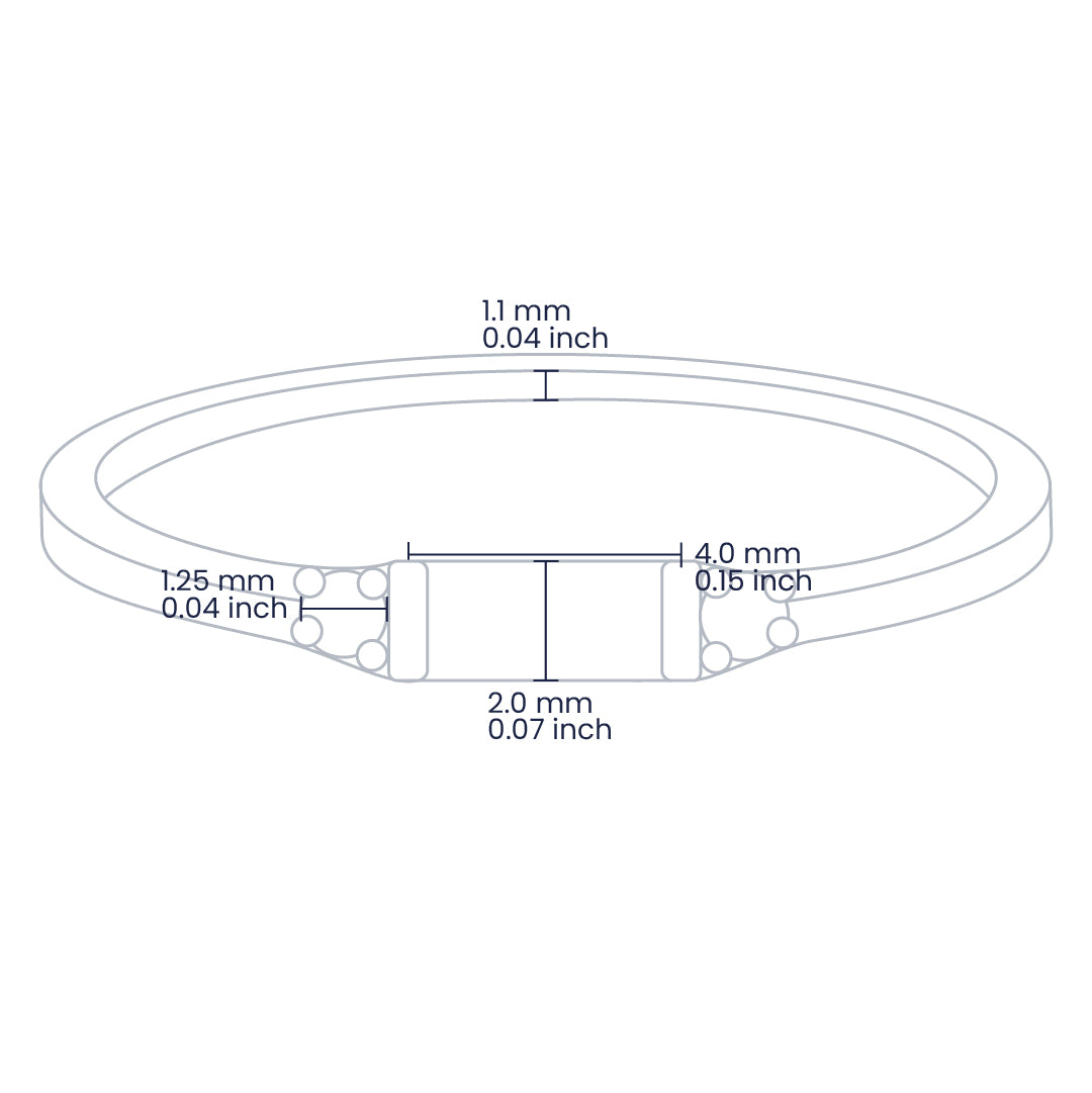 Croquis de un anillo en oro amarillo de 18 quilates con cristal rectangular de color verde en el centro con 2 cristales a cada lado de color blanco de Joyería Caracas. 