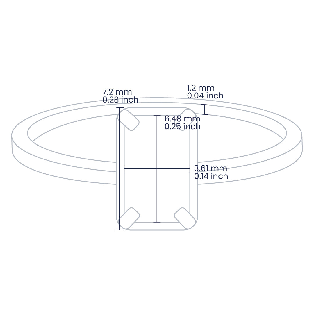 Croquis de un anillo en oro amarillo de 18 quilates con piedra preciosa de esmeralda natural en corte rectangular.