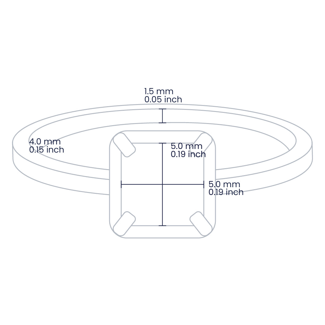 Croquis de un anillo en oro amarillo de 18 quilates con cristal cuadrado en el centro de color blanco de Joyería Caracas.