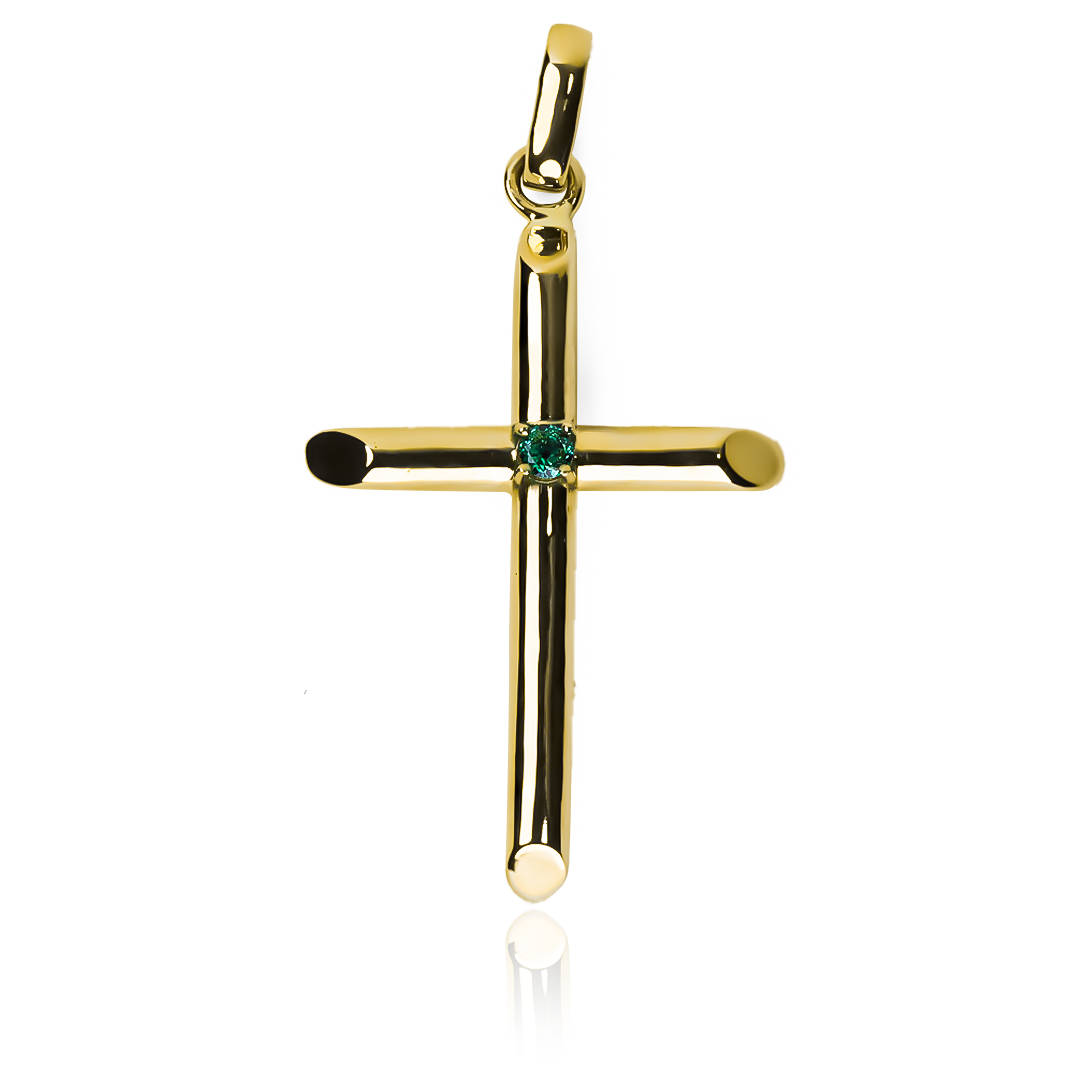 Dije Cruz Centro esmeralda. Hecha de Oro 18K y diseñada por la prestigiosa Joyería Caracas, cuenta con garantía de por vida. 