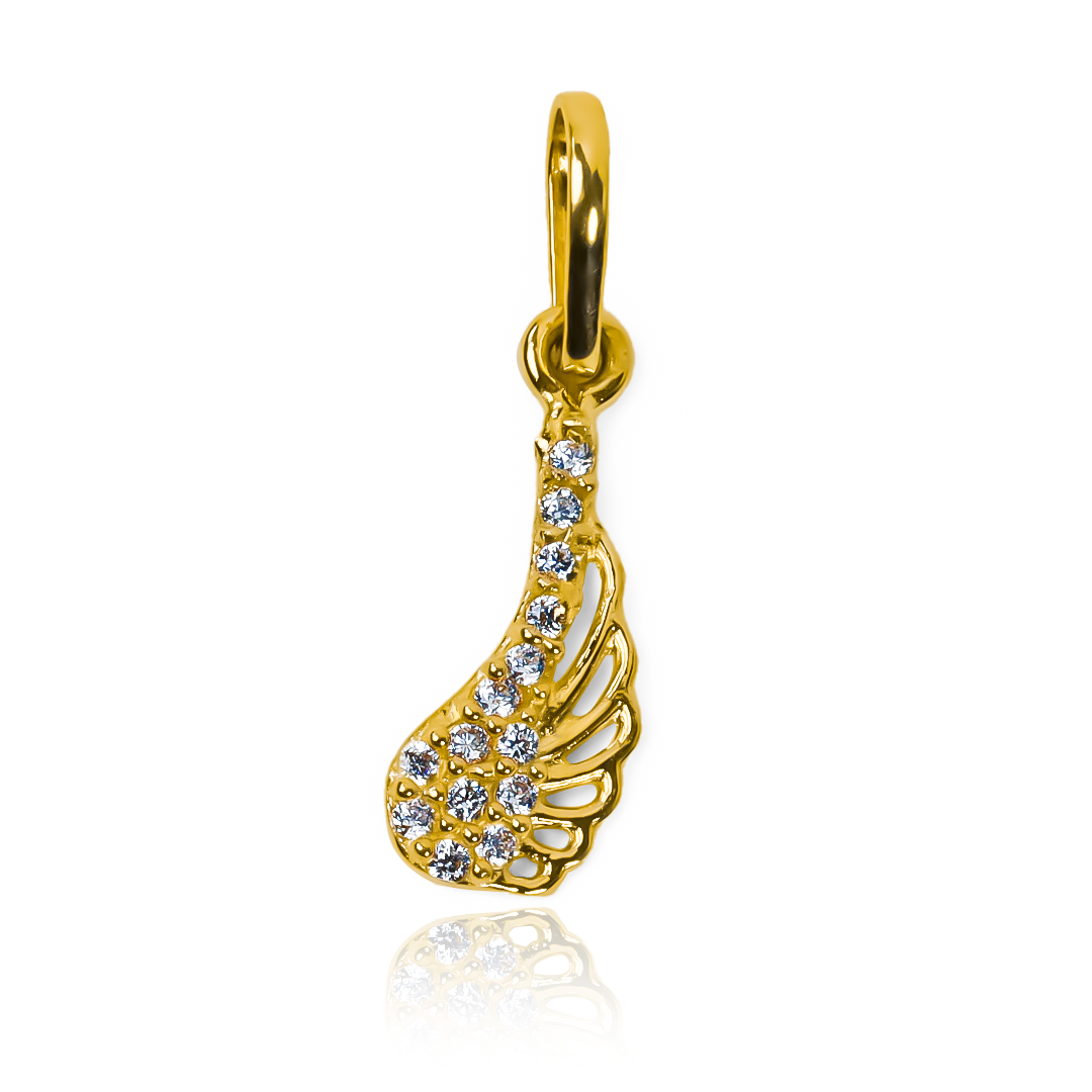 Dije Ala calada cristal, hecho de oro 18K, es una pieza exclusiva de Joyería Caracas. Cuenta con garantía de por vida. 