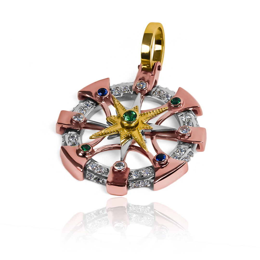 Dije Brújula 3 oros - Escualizable. Hecho con oro 18K de Joyería Caracas, esta pieza es garantía para toda la vida.