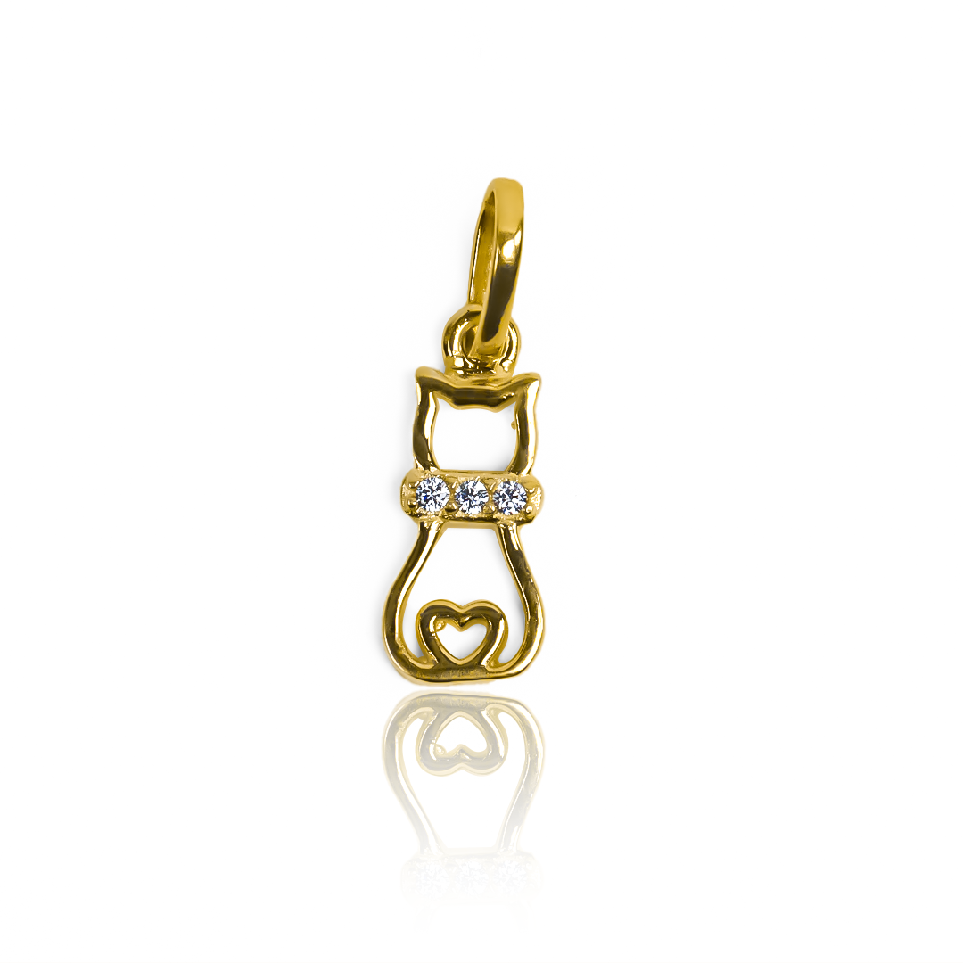 Dije Cat love cristal JT en oro 18K con detalles de Joyería Caracas. Una pieza exclusiva y elegante, con la garantía para toda la vida.