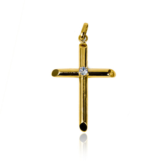 Dije Cruz Centro cristal. Hecho de Oro 18K, esta pieza de la Joyería Caracas, cuenta con garantía de por vida. 
