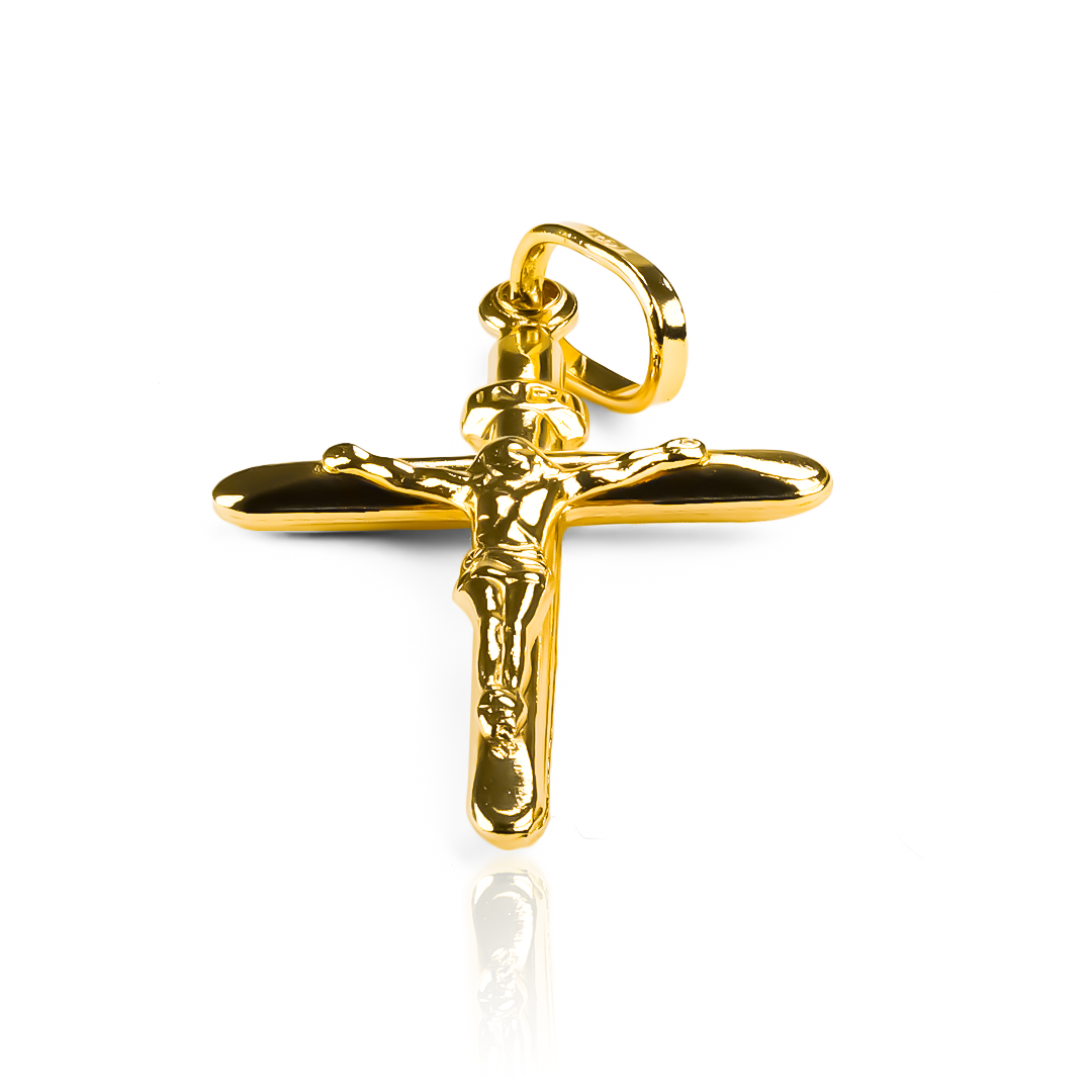 Dije Cruz cristo S medio tubo I. Hecho de Oro 18K y con la calidad de Joyería Caracas. Adquiere esta pieza única, con garantía para toda la vida.